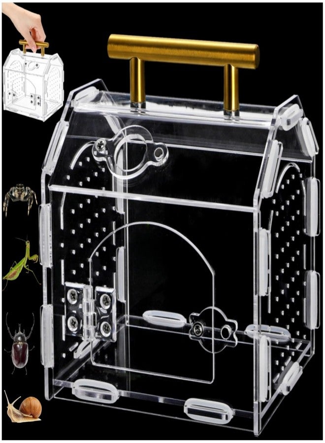 Tlence Jumping Spider Enclosure with Handle, Acrylic Reptile Habitat with One-Click Magnetic Closure, Front Opening Small Terrarium with Ventilation Holes for Tarantulas, Frogs, Gecko, Mantis - Image 1
